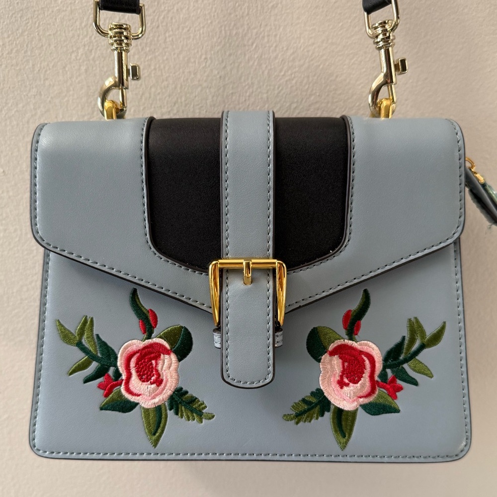 LA’FESTIN Floral Embroidered Blue Leather Style Bag with Two Crossbody Straps. - Picture 14 of 14